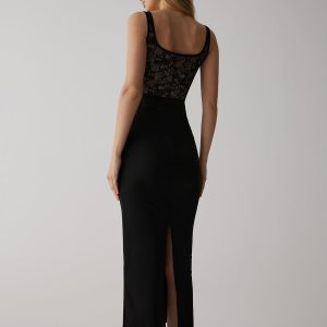 Lace Corset Square Neck Dress - Elegant Y2K Fashion for a Chic Coquette Aesthetic