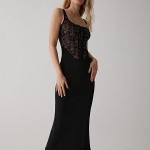 Lace Corset Square Neck Dress - Elegant Y2K Fashion for a Chic Coquette Aesthetic