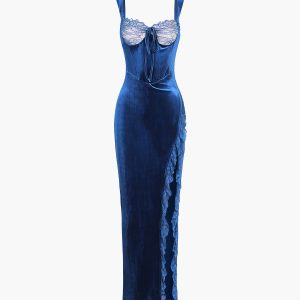 Lace Cup Detail Velvet Corset Dress for Y2K Fashion & Coquette Aesthetic Style