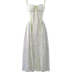 Lace Embroidery Floral Long Suspender Dress - Elegant Y2K Style for Spring & Summer