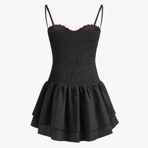 Lace Embroidery Short Dress - Y2K Aesthetic Cute Dress for Coquette and Grunge Styles