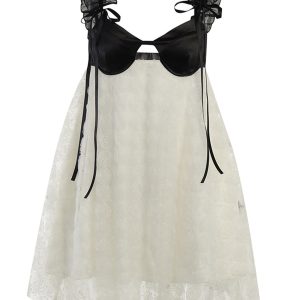 Lace Floral Backless Babydoll Dress - Y2K Aesthetic Cute Top for Coquette Style