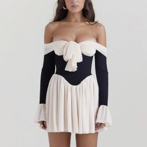 Lace Folds Off-Shoulder Bodycon Mini Dress - Sexy Y2K Clubwear for Women