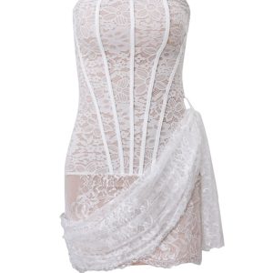 Lace Mesh Strapless Corset Dress - Y2K Aesthetic Party Outfit for Chic Style