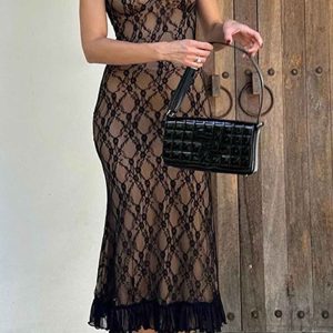 Lace Patchwork Cami Midi Dress - Y2K Aesthetic Chic for Coquette and Grunge Styles