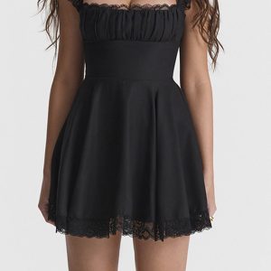 Lace Patchwork Strappy Corset Dress - Y2K Aesthetic Cute Dress for Coquette Style