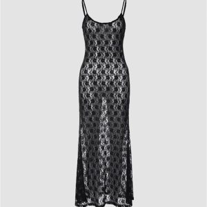 Lace Perspective Cami Maxi Dress - Y2K Aesthetic Elegant Layered Style for Chic Outfits