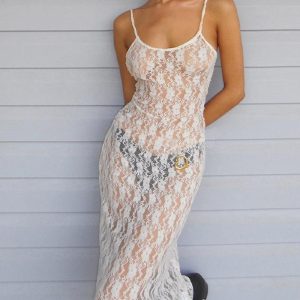 Lace Perspective Cami Maxi Dress - Y2K Aesthetic Elegant Layered Style for Chic Outfits