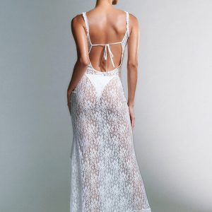 Lace See-Through Backless Dress for Y2K Fashion Lovers - Perfect for Coquette Aesthetic