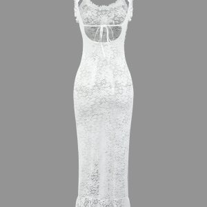 Lace See-Through Backless Dress for Y2K Fashion Lovers - Perfect for Coquette Aesthetic