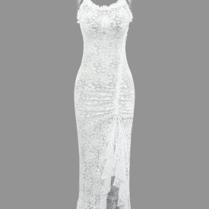 Lace See-Through Backless Dress for Y2K Fashion Lovers - Perfect for Coquette Aesthetic