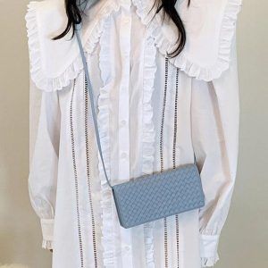 Lace Shirt with Large Lapel & Linen Pattern Knitted Vest Coat for Y2K Aesthetic Outfits