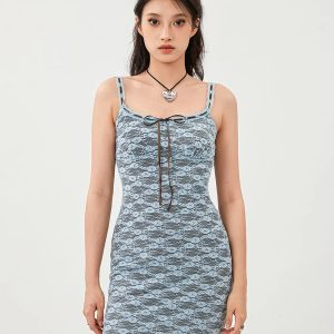 Lace Slip Dress Aesthetic Fairycore Tie-Up Square Neck Mini Dress for Y2K High Street Style