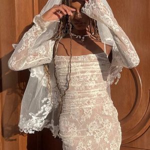 Lace Suspender Dress with Matching Super Short Cardigan and Long Sleeves Co-Ord Set