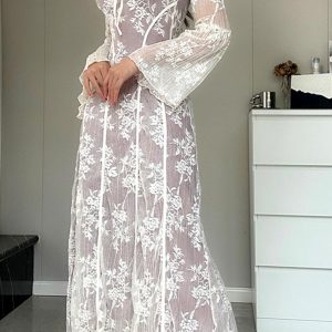 Lace Tie-Up Flare Sleeve Midi Dress - Y2K Aesthetic Fashion for Chic Coquette Style