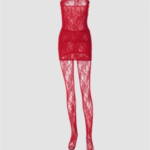 Lace Tube Dress with Stockings - Y2K Aesthetic Fashion for a Chic Coquette Look