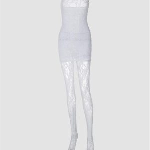 Lace Tube Dress with Stockings - Y2K Aesthetic Fashion for a Chic Coquette Look