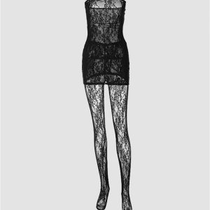 Lace Tube Dress with Stockings - Y2K Aesthetic Fashion for a Chic Coquette Look