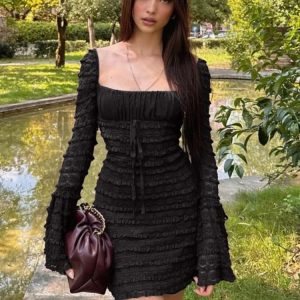 Lace-Up Backless Bodycon Dress for Women - High Waist Fashion Slim Fit Autumn Winter Dress