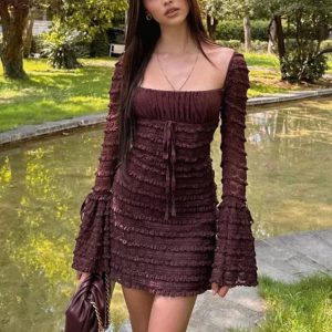 Lace-Up Backless Bodycon Dress for Women - High Waist Fashion Slim Fit Autumn Winter Dress