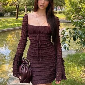 Lace-Up Backless Bodycon Dress for Women - High Waist Fashion Slim Fit Autumn Winter Dress