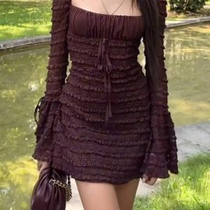 Lace-Up Backless Bodycon Dress for Women - High Waist Fashion Slim Fit Autumn Winter Dress