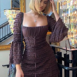 Lace-Up Backless Bodycon Dress for Women - High Waist Fashion Slim Fit Autumn Winter Dress