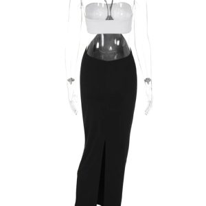 Lace Up Backless Maxi Dress & Crop Top Set - Slim Color Block Sexy Women's Outfit