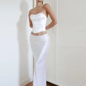 Lace Up Bandage Crop Top & Maxi Skirt Set - Elegant Y2K Aesthetic 2 Piece for Summer Parties