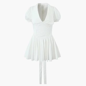 Lace Up Doll Collar Dress in Y2K Style - Cute Coquette Aesthetic Mini Dress