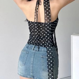 Lace Up Drape Sexy See-Through Crop Top for Women - Slim Bandage Tank for Y2K Beach Vibes