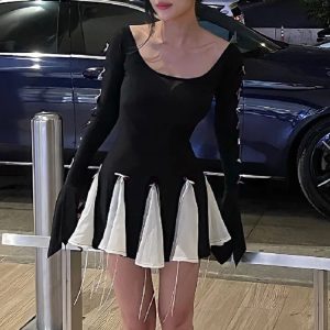 Lace Up High Waist Bodycon Mini Dress for Women - Spliced See-Through Street Style Dress