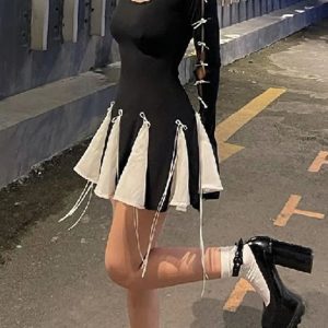 Lace Up High Waist Bodycon Mini Dress for Women - Spliced See-Through Street Style Dress