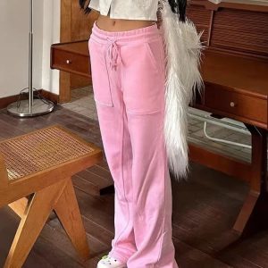 Lace-Up High Waist Loose Cargo Pants for Women - Trendy Baggy Sweatpants with Pockets, Fall 2023