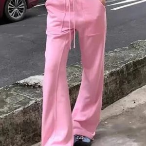 Lace-Up High Waist Loose Cargo Pants for Women - Trendy Baggy Sweatpants with Pockets, Fall 2023