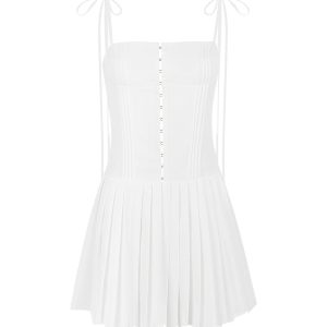 Lace-Up Pleated Mini Dress with French Breasted Design for Y2K Coquette Aesthetic