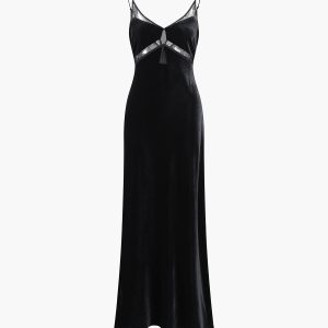 Lace Velvet Cami Dress: Elegant Y2K Aesthetic for Chic Coquette Style Outfits