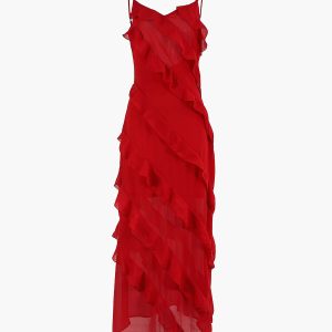 Ladder Ruffle Zip-Up Maxi Dress - Y2K Aesthetic Long Dress for Chic Coquette Style