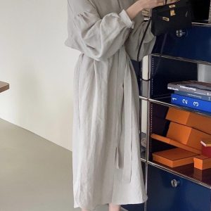 Lapel Loose Balloon Sleeve Shirt Dress in Y2K Aesthetic for Effortless Style