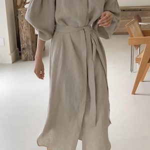 Lapel Loose Balloon Sleeve Shirt Dress in Y2K Aesthetic for Effortless Style