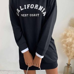 Lapel Patchwork Sweatshirt Dress in Y2K Aesthetic for Cozy and Stylish Outfits