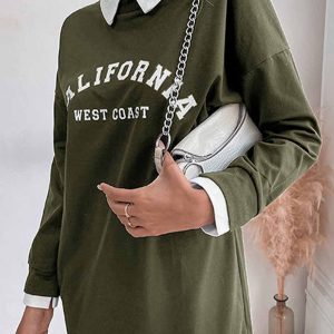 Lapel Patchwork Sweatshirt Dress in Y2K Aesthetic for Cozy and Stylish Outfits