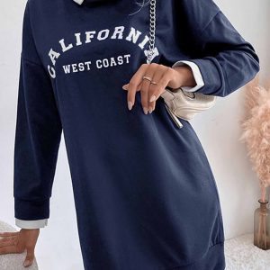 Lapel Patchwork Sweatshirt Dress in Y2K Aesthetic for Cozy and Stylish Outfits