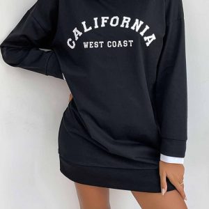 Lapel Patchwork Sweatshirt Dress in Y2K Aesthetic for Cozy and Stylish Outfits