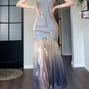 Laser Magic Color Elegant Fishtail Gown Dress - Y2K Aesthetic Evening Wear 2024