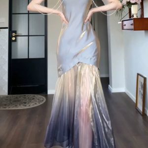 Laser Magic Color Elegant Fishtail Gown Dress - Y2K Aesthetic Evening Wear 2024