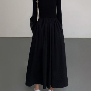 Leisure Pockets Long Sleeve Maxi Dress - Y2K Aesthetic Casual Chic for Effortless Style