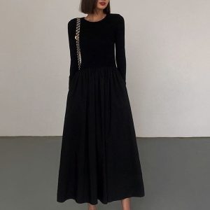 Leisure Pockets Long Sleeve Maxi Dress - Y2K Aesthetic Casual Chic for Effortless Style