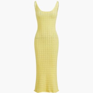 Leisure Pointelle Midi Dress - Y2K Aesthetic Knit Dress for Effortless Coquette Style