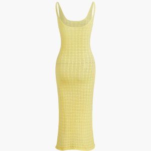 Leisure Pointelle Midi Dress - Y2K Aesthetic Knit Dress for Effortless Coquette Style